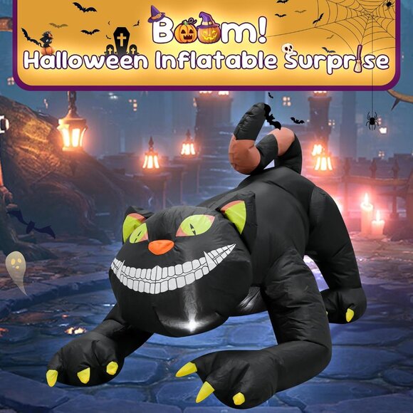 4FT Black Cat Halloween Inflatable Decoration Outdoor Home Yard Holiday Lights - Picture 6 of 8